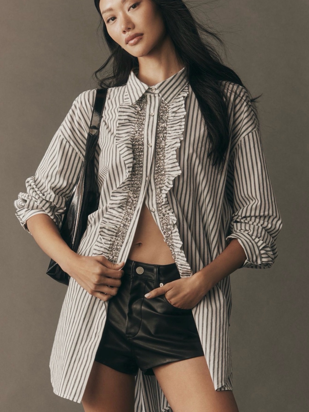 Pilcro Crystal Embellished Relaxed Button-down Shirt
